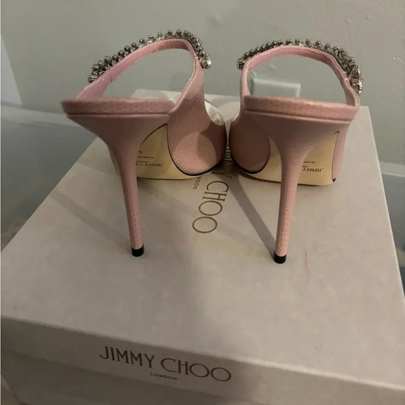 Jimmy Choo Bing pink lizard Crystal-Embellished Pointed Mules - Picture 6 of 7